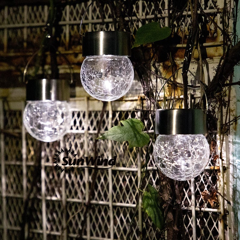 SUNWIND Hanging Solar Ball Lights Outdoor - 8 Pack Cracked Glass Decorative Garden Lights Waterproof Solar Lanterns for Yard, Patio, Fence, Tree, or Holiday Decoration(White) - Image 2